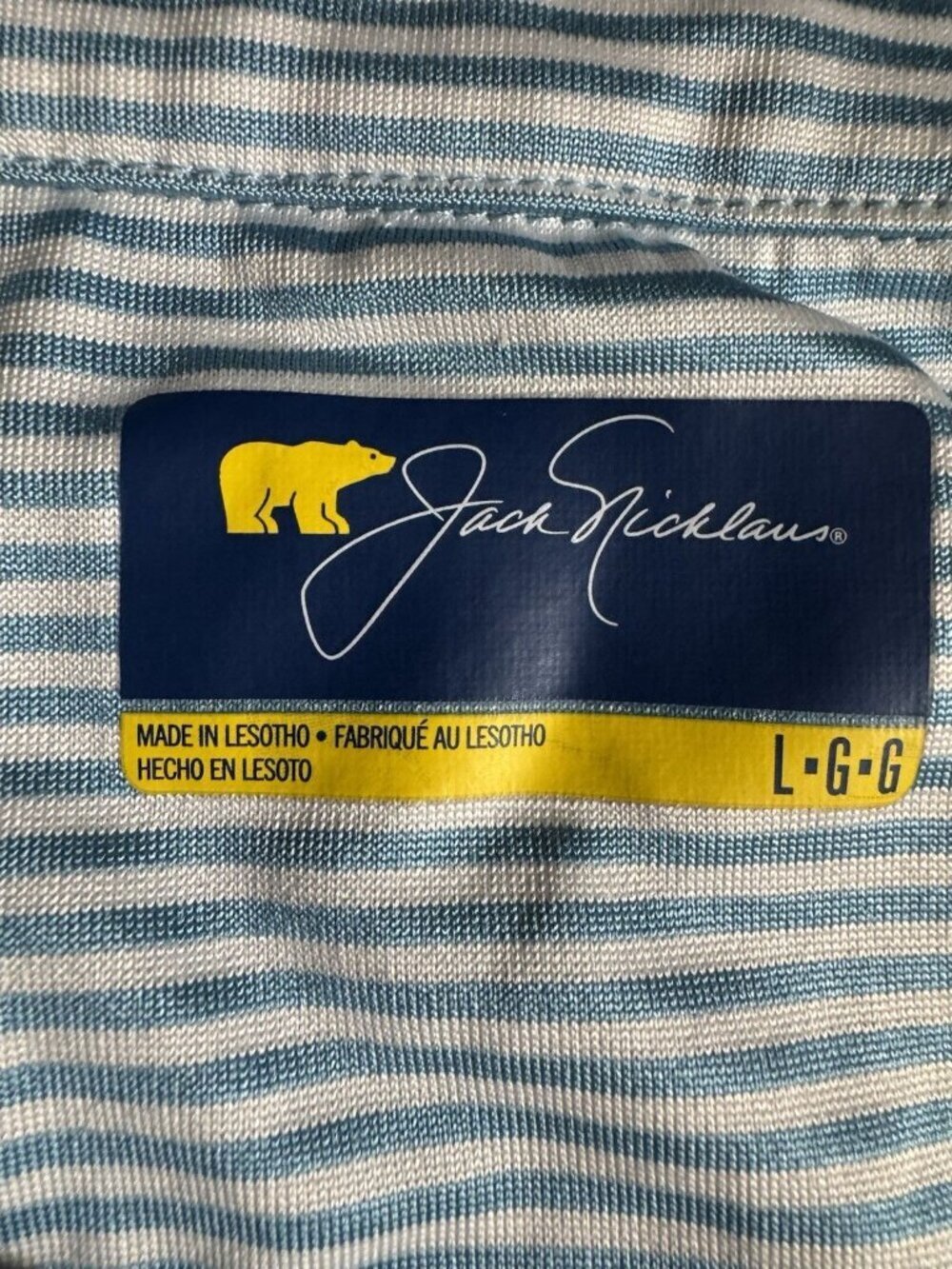 Jack Nicklaus Golf Polo Shirt Mens L Blue Stripe Stretch Performance - Picture 4 of 6